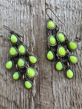 Vintage-Inspired Lime Green Teardrop Chandelier Earrings